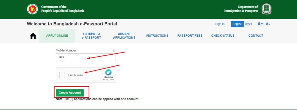 passport Create Account